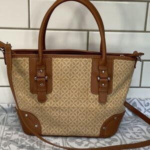 Relic bag with top handles and crossbody strap